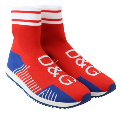 Dolce &amp; Gabbana Blå Röda Sorrento Logo Sneakers Strumpor Skor