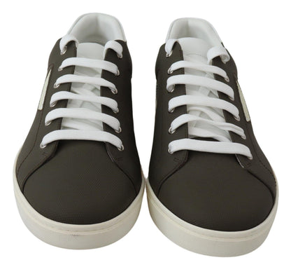 Dolce &amp; Gabbana Vita Gröna Låga Sneakers i Läder