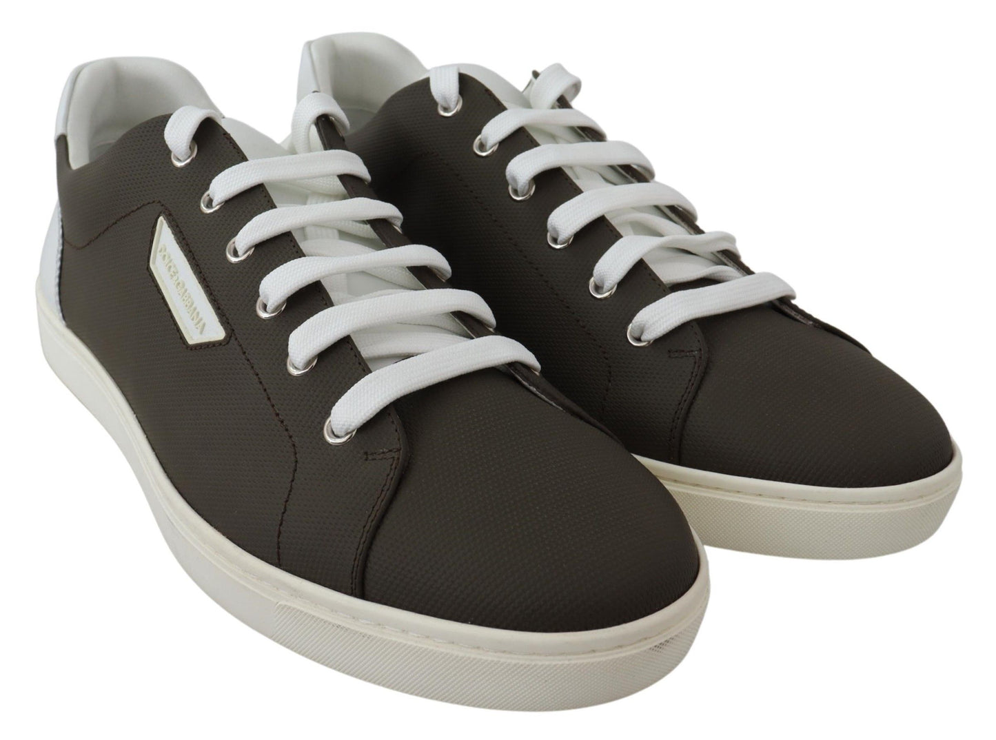 Dolce &amp; Gabbana Vita Gröna Låga Sneakers i Läder