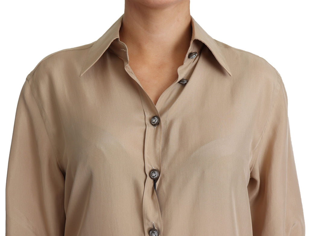 Beige silkeskjorte med dekorative knapper