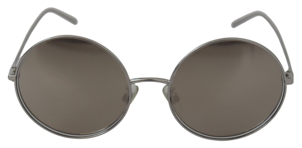 Silverpläterade runda grå lenses damsolglasögon