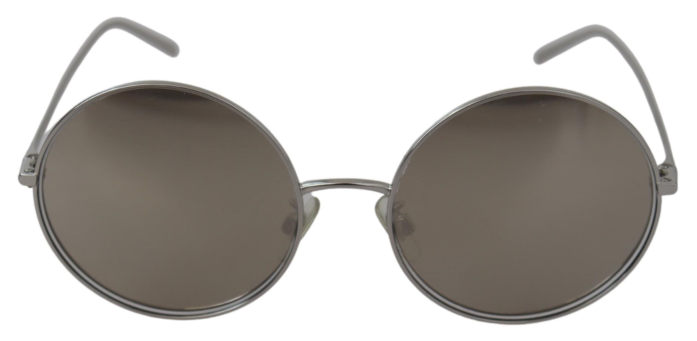 Silverpläterade runda grå lenses damsolglasögon