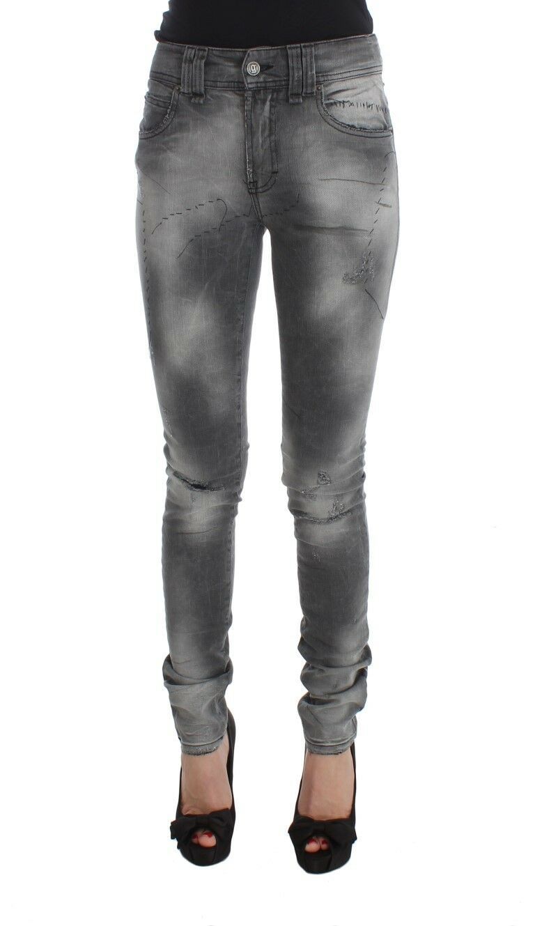 Gråtvättade bomullsblandade slim fit jeansbyxor