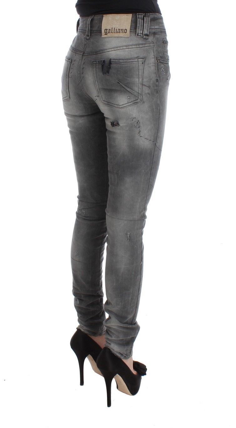 Gråtvättade bomullsblandade slim fit jeansbyxor