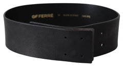 GF Ferre Black Genuine Leather Wide Logo Waist Belt
