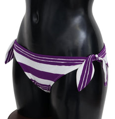 Dolce & Gabbana Purple White Stripes Beachwear Bikini Bottom