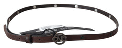 Costume National Brown Skinny Leather Round Logo Buckle Belt