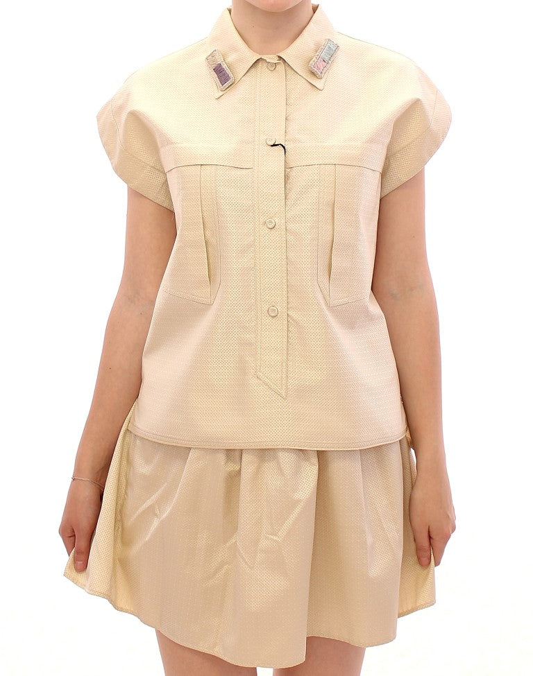 Andrea Incontri Beige Ermeløs Bluse Topp