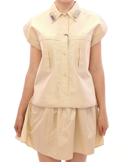 Andrea Incontri Beige Ermeløs Bluse Topp
