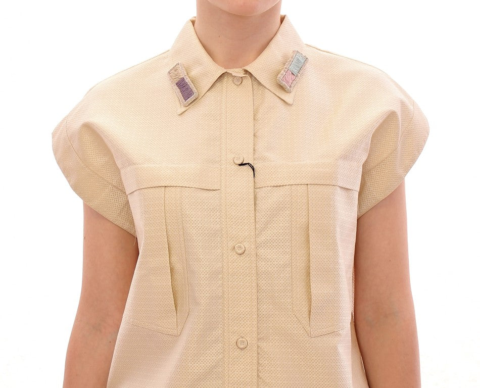 Andrea Incontri Beige Ermeløs Bluse Topp