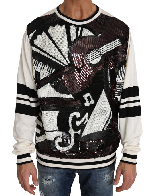 Dolce &amp; Gabbana Hvit Jazz Paljettgitargenser Toppgenser