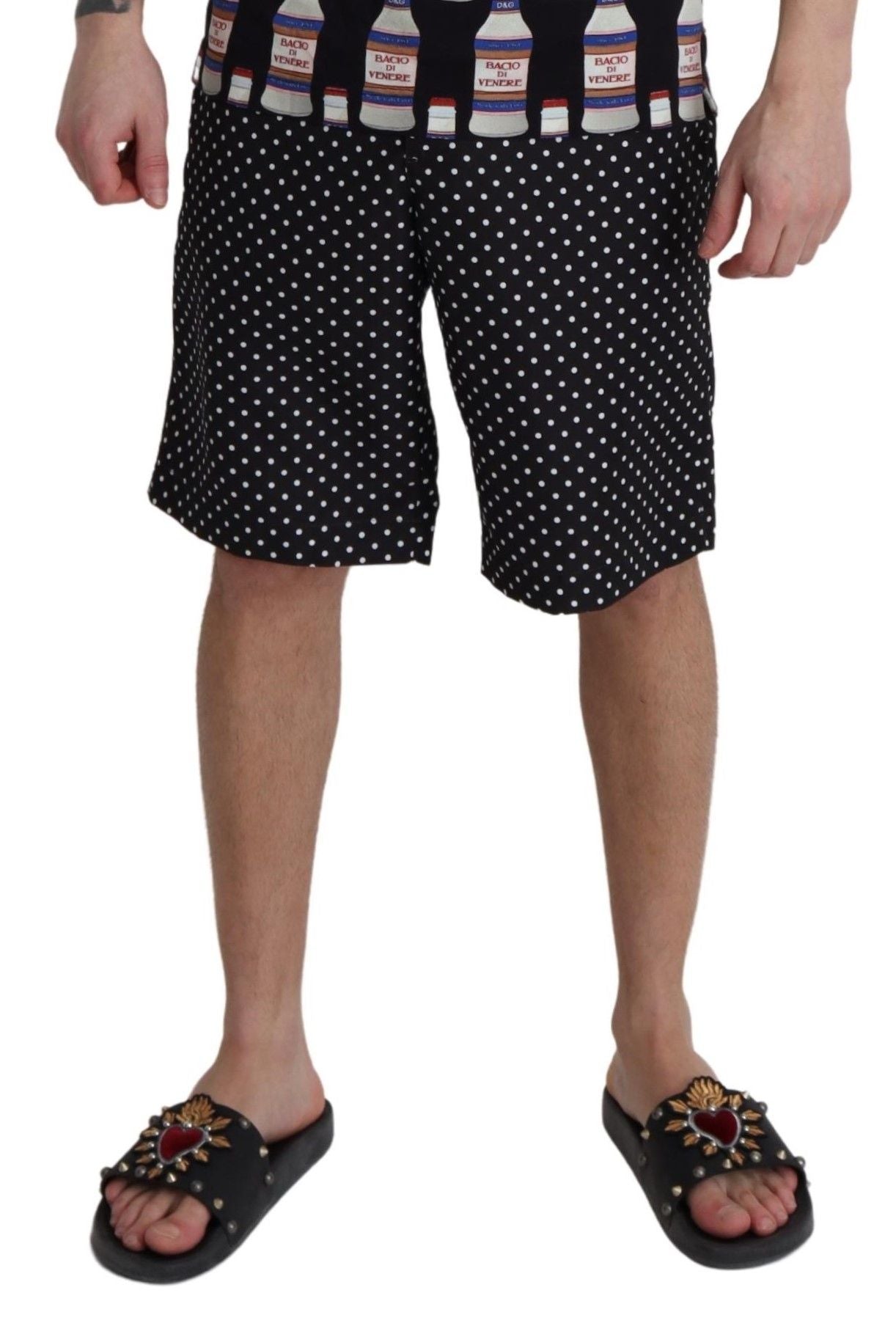 Svarta prickiga strandkläder shorts badkläder