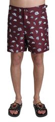 Dolce & Gabbana Maroon Hats Print Beachwear Shorts Swimwear