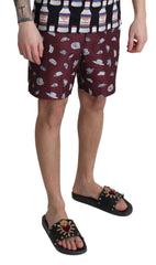 Dolce & Gabbana Maroon Hats Print Beachwear Shorts Swimwear