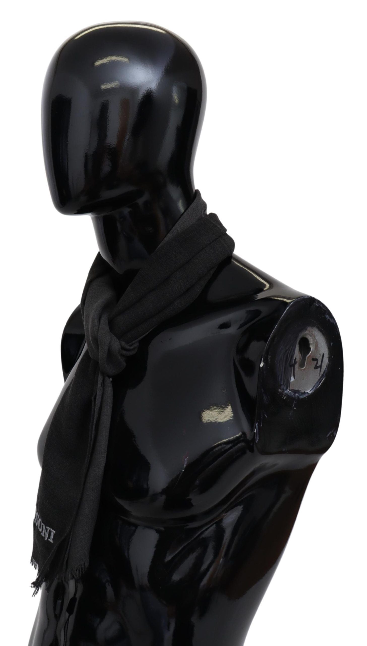 Missoni Grå Ull Unisex Halsduk med Fransar och Logotyp