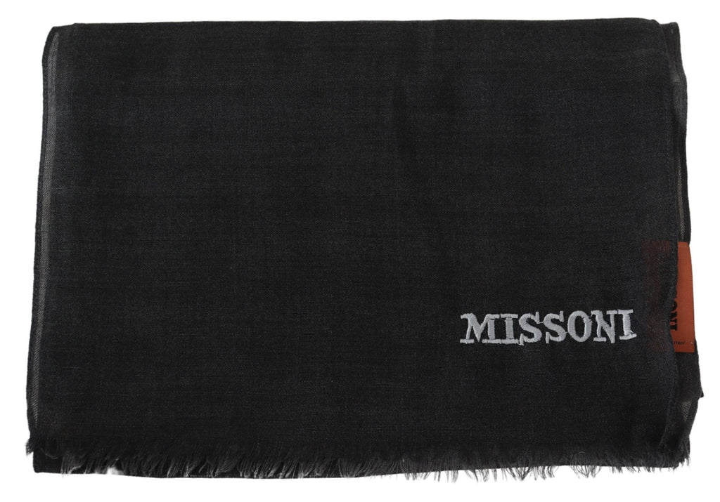Grå ull unisex halsduk med fransar och logotyp