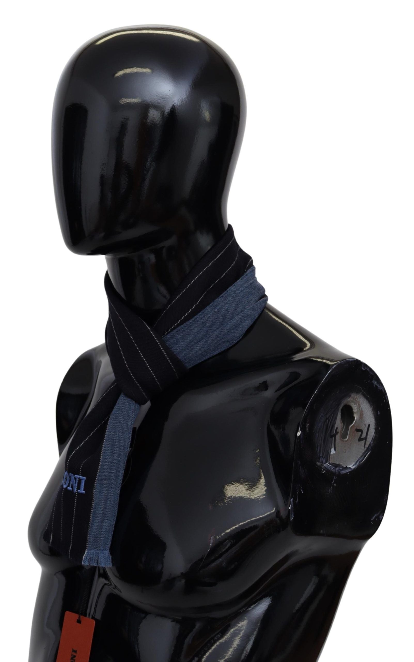 Missoni Svart Blå Randig Ull Unisex Omlotthalsduk