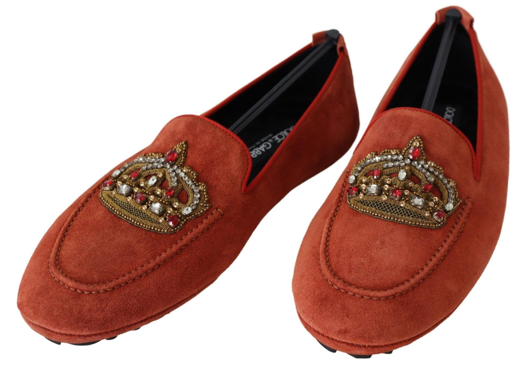 Orangea Läderloafers med Kristallkrona