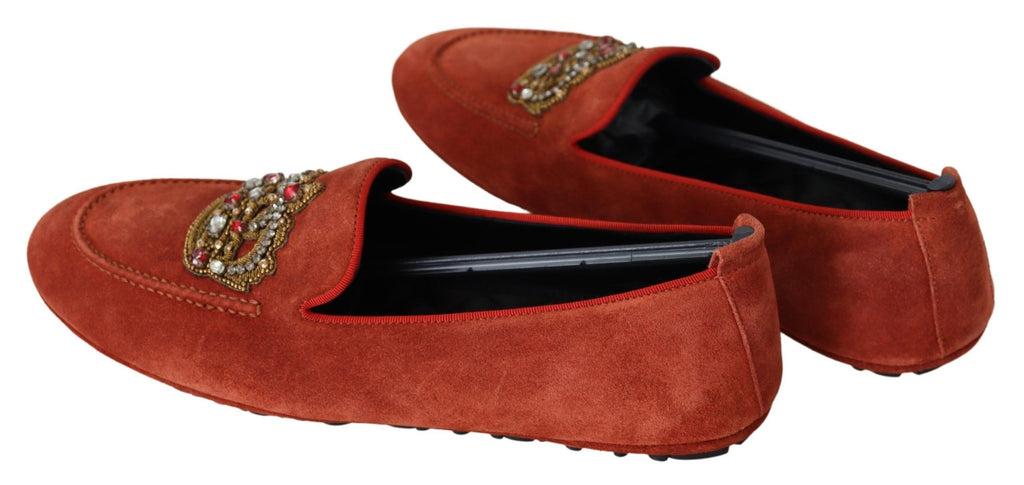 Orangea Läderloafers med Kristallkrona
