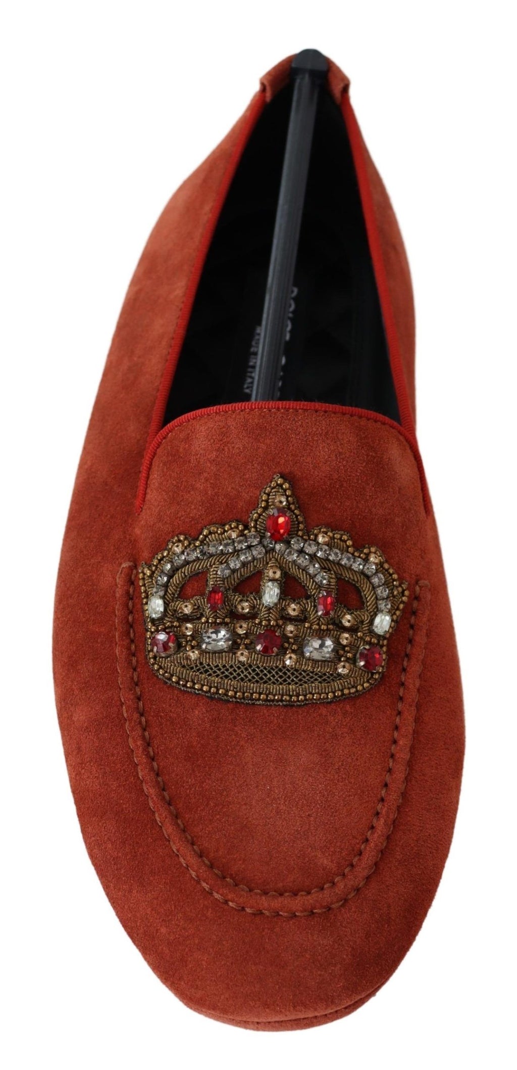 Orangea Läderloafers med Kristallkrona
