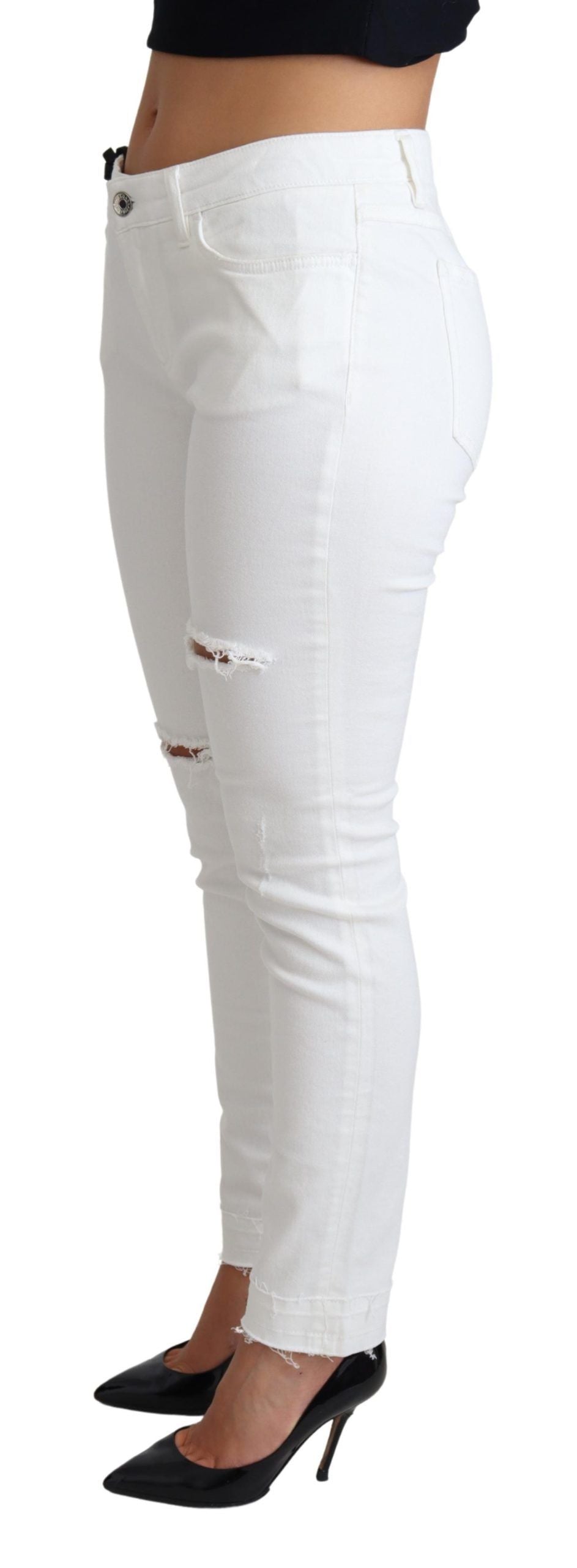 Vita, slitna skinny denimjeans i bomull och stretch