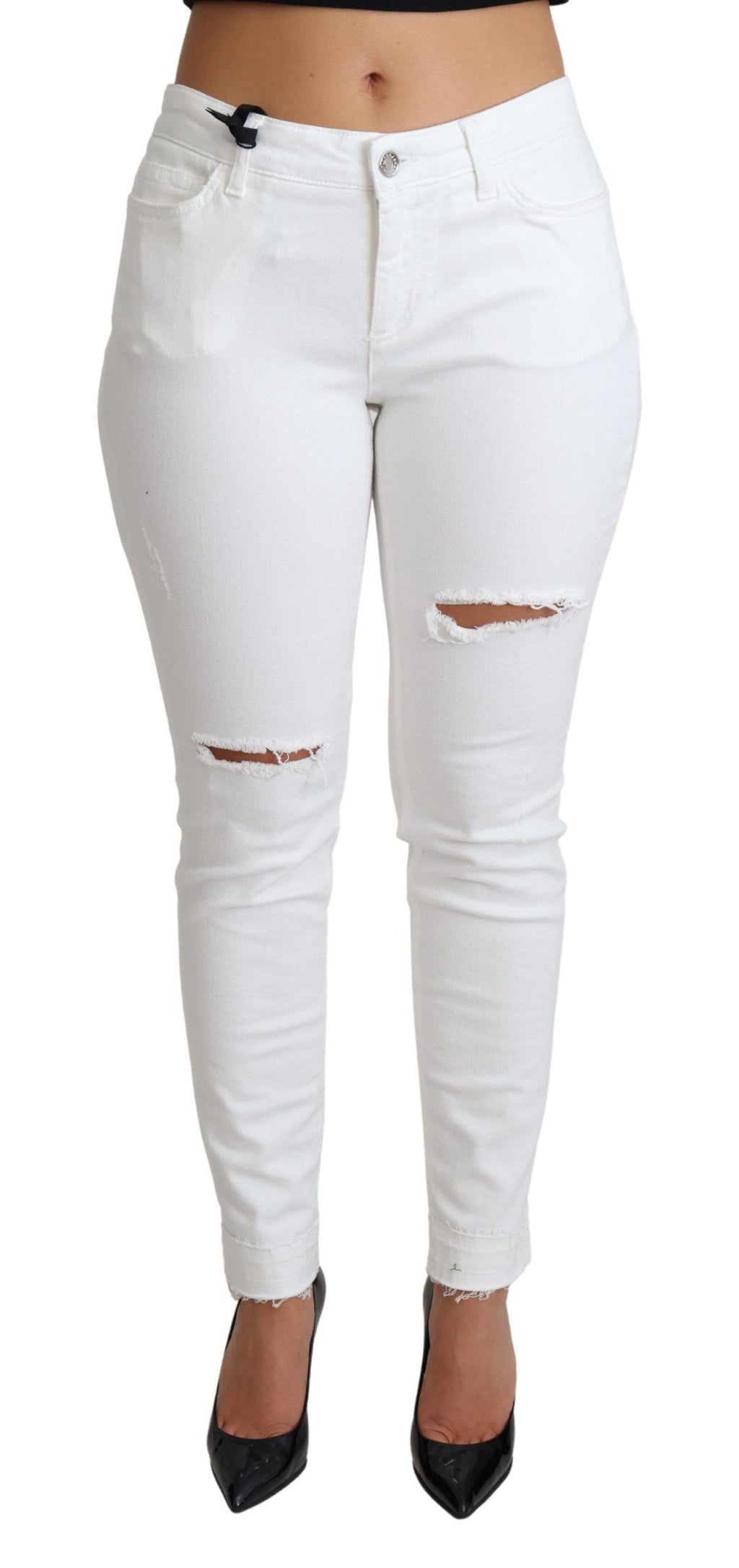 Vita, slitna skinny denimjeans i bomull och stretch