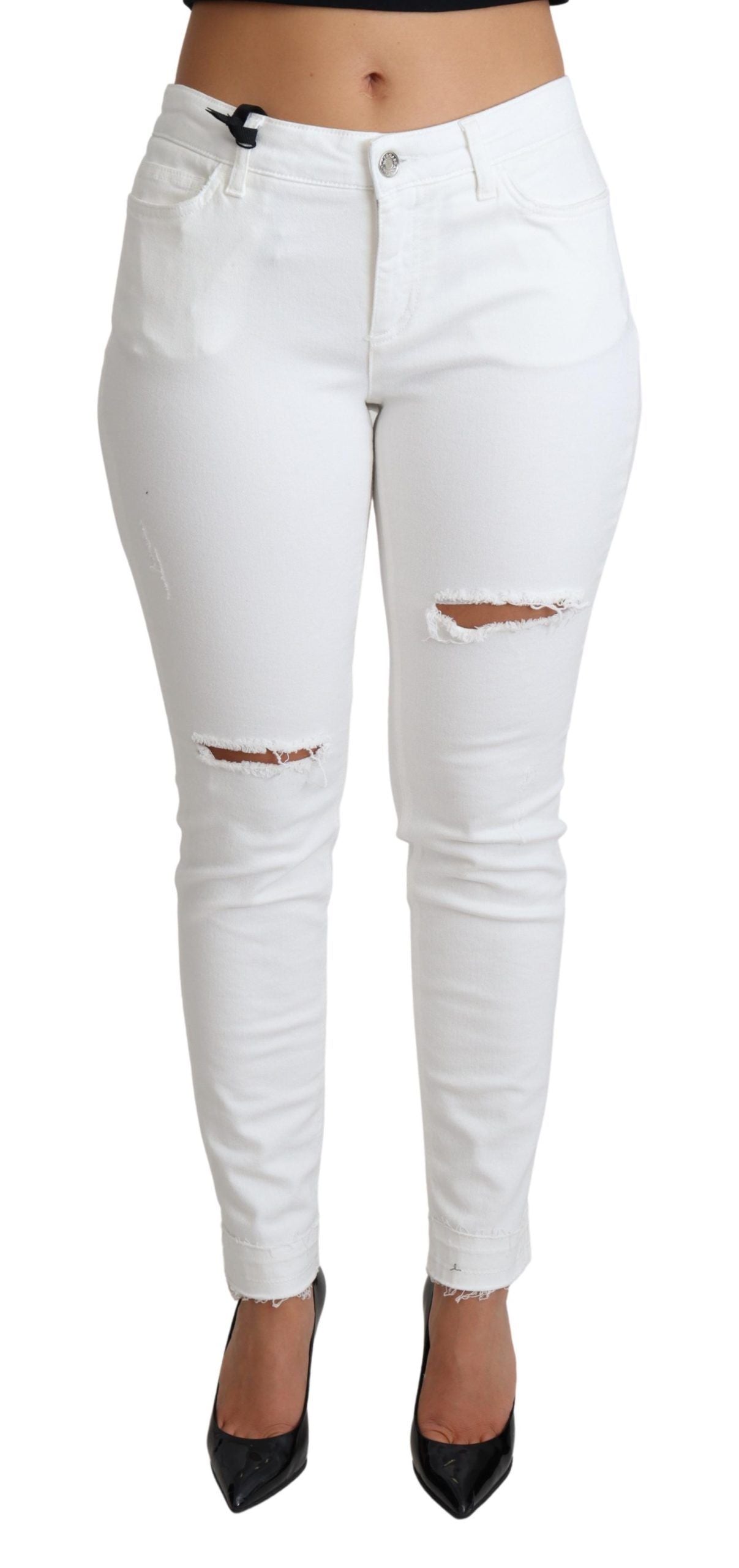 Vita, slitna skinny denimjeans i bomull och stretch