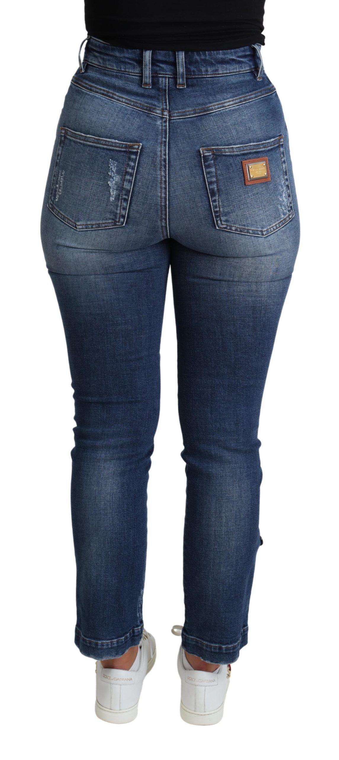 Blå utsmyckade skinny byxor i bomull med jeansshorts