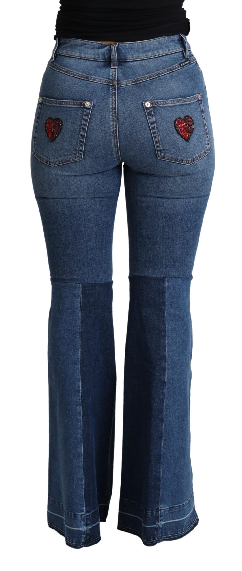 Blå Amore Patch Boot Cut bomullsstretchbyxor