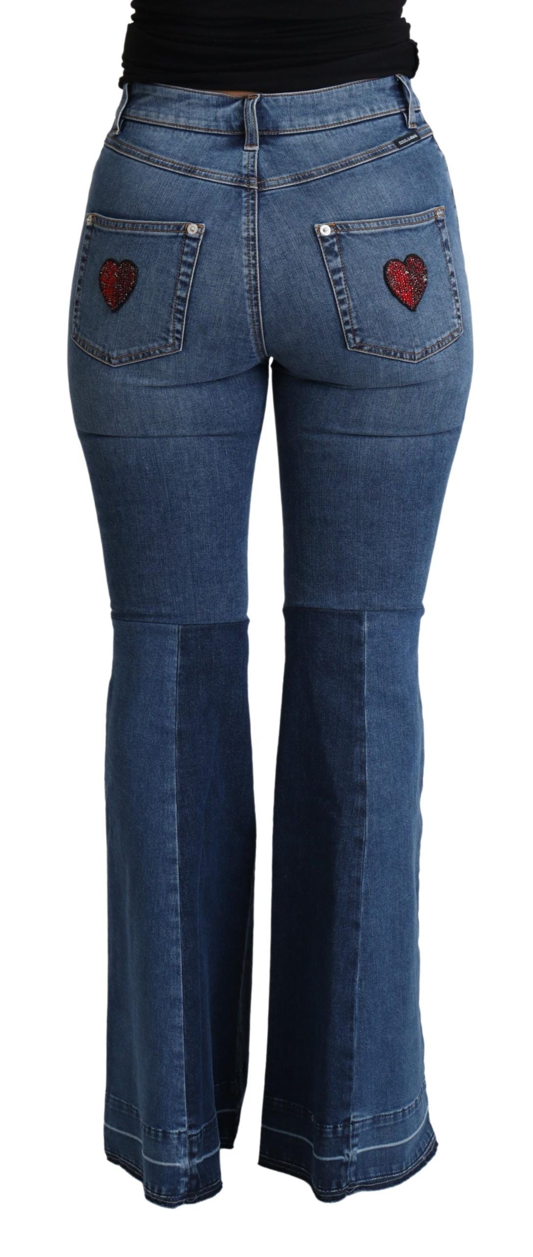 Blå Amore Patch Boot Cut bomullsstretchbyxor
