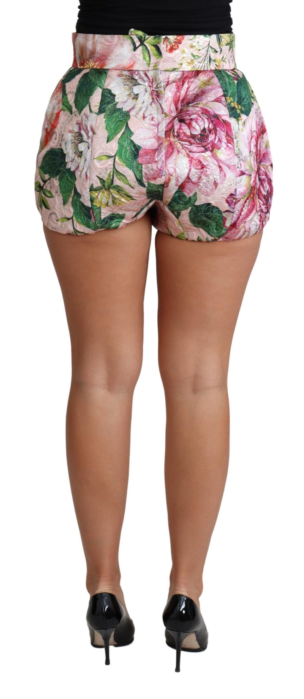 Rosa bomullsblommiga hotpants med korta axelband