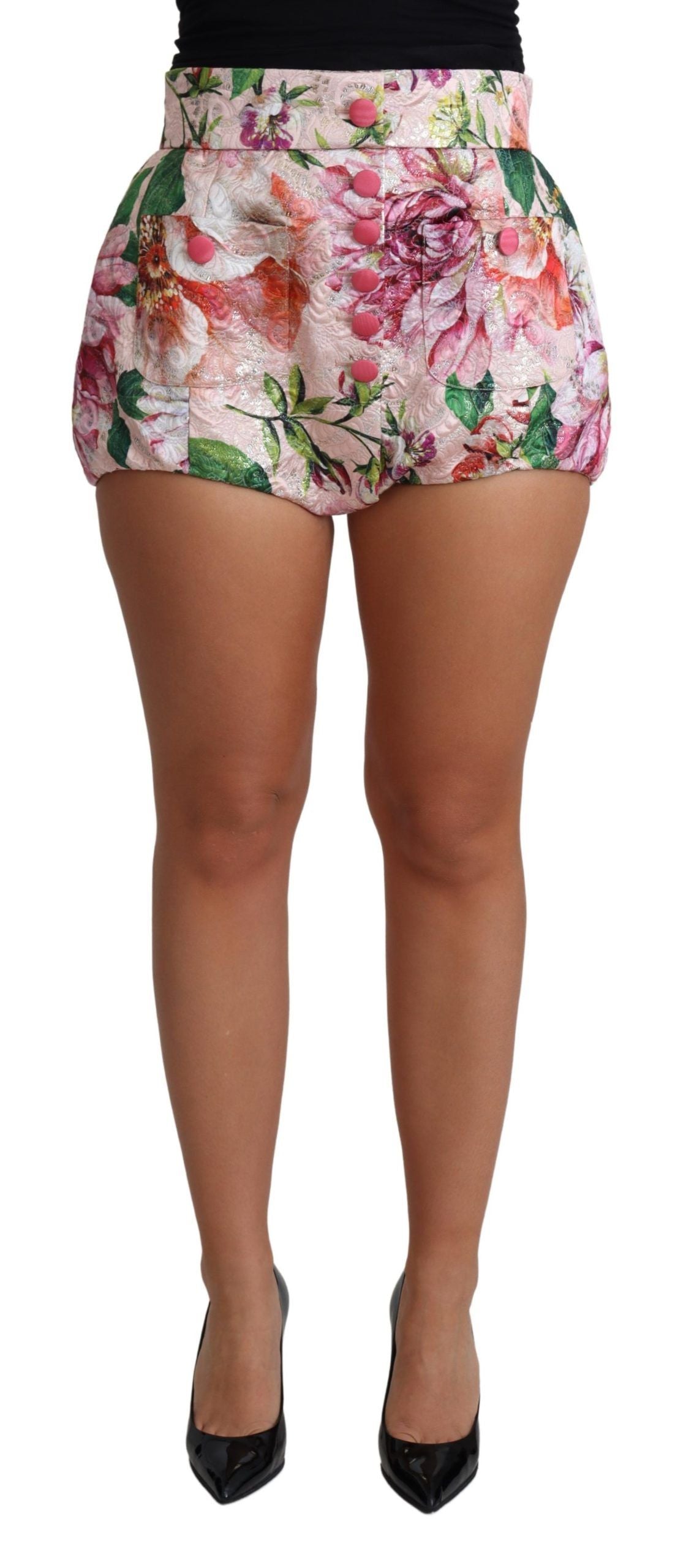 Rosa bomullsblommiga hotpants med korta axelband