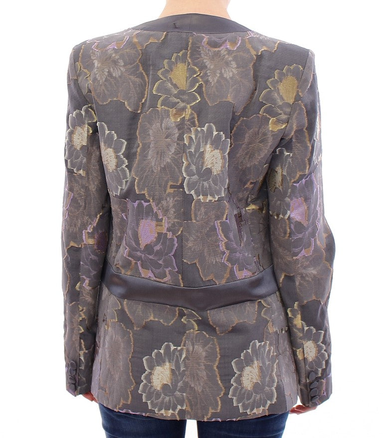 Flerfarget silkeblazer med blomstermotiv i bomull