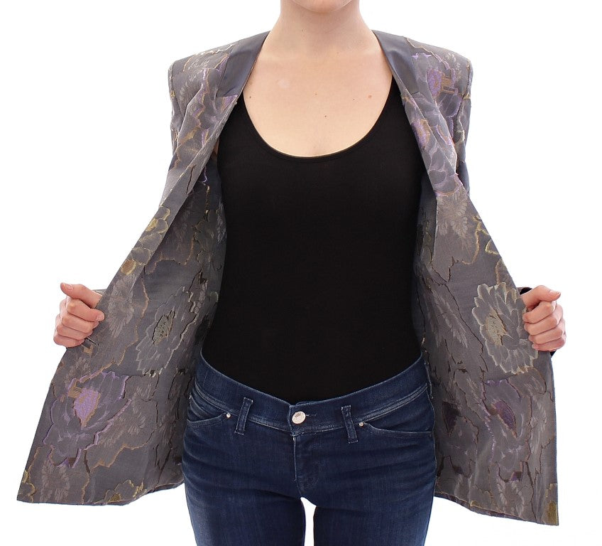 Flerfarget silkeblazer med blomstermotiv i bomull