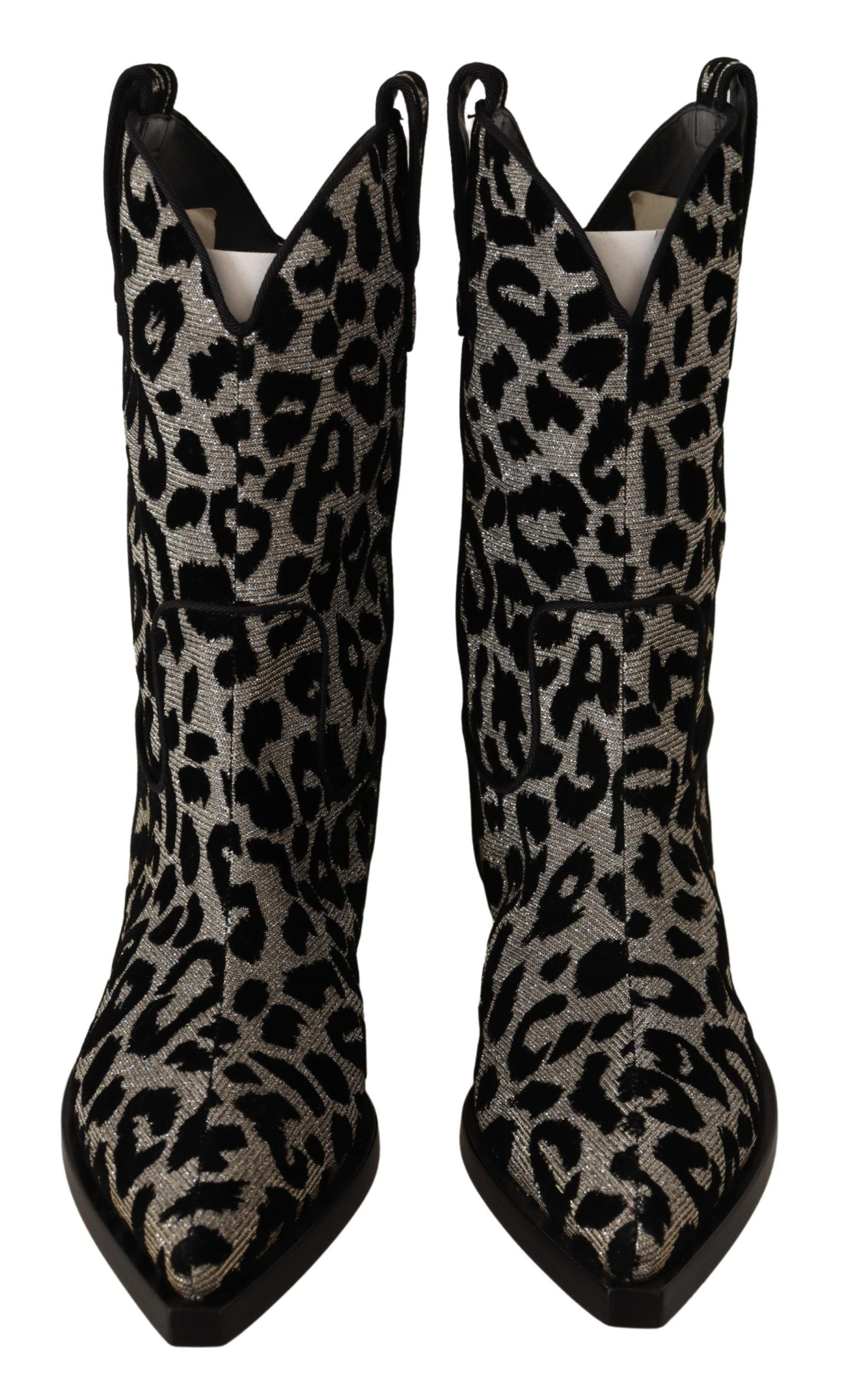 Grå Svarta Leopard Cowboy Stövlar Skor