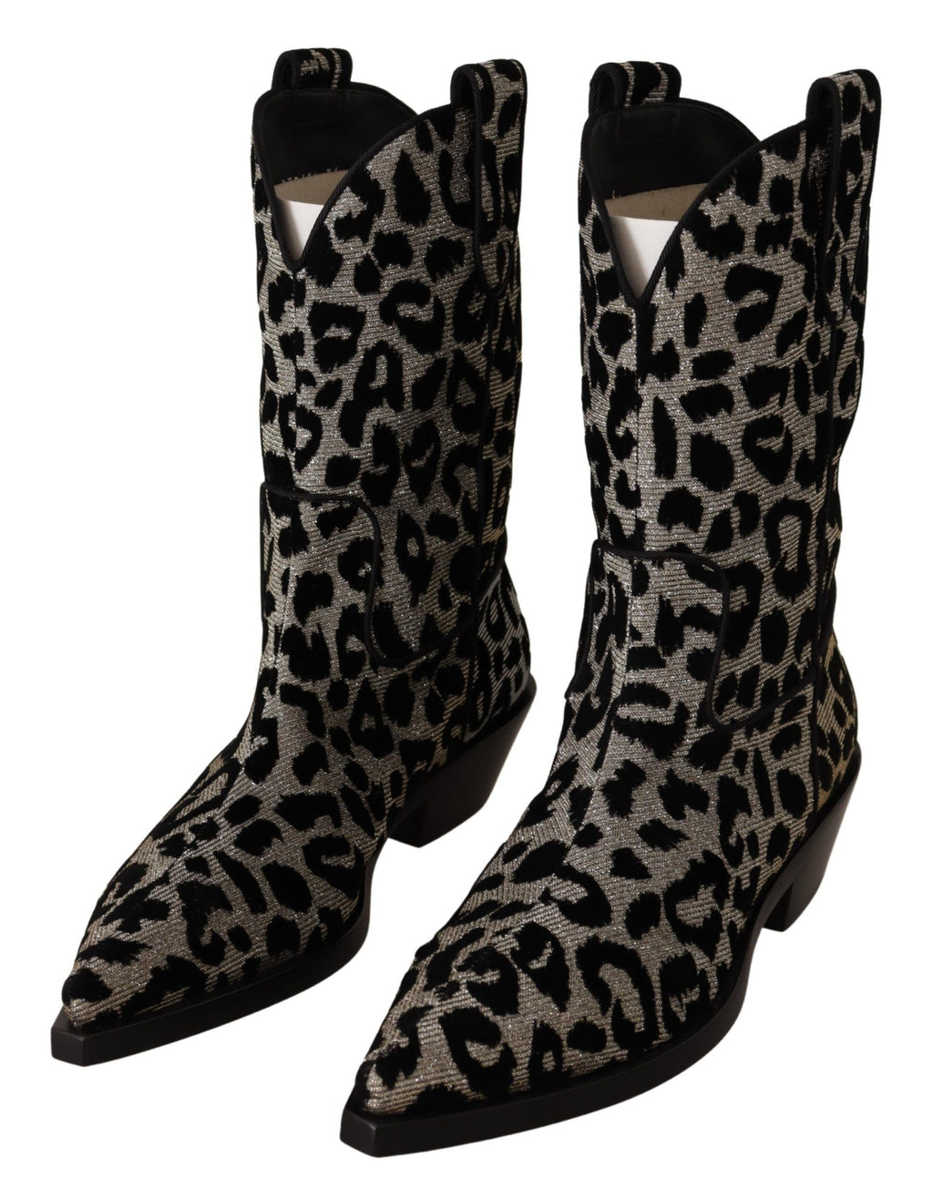 Grå Svarta Leopard Cowboy Stövlar Skor