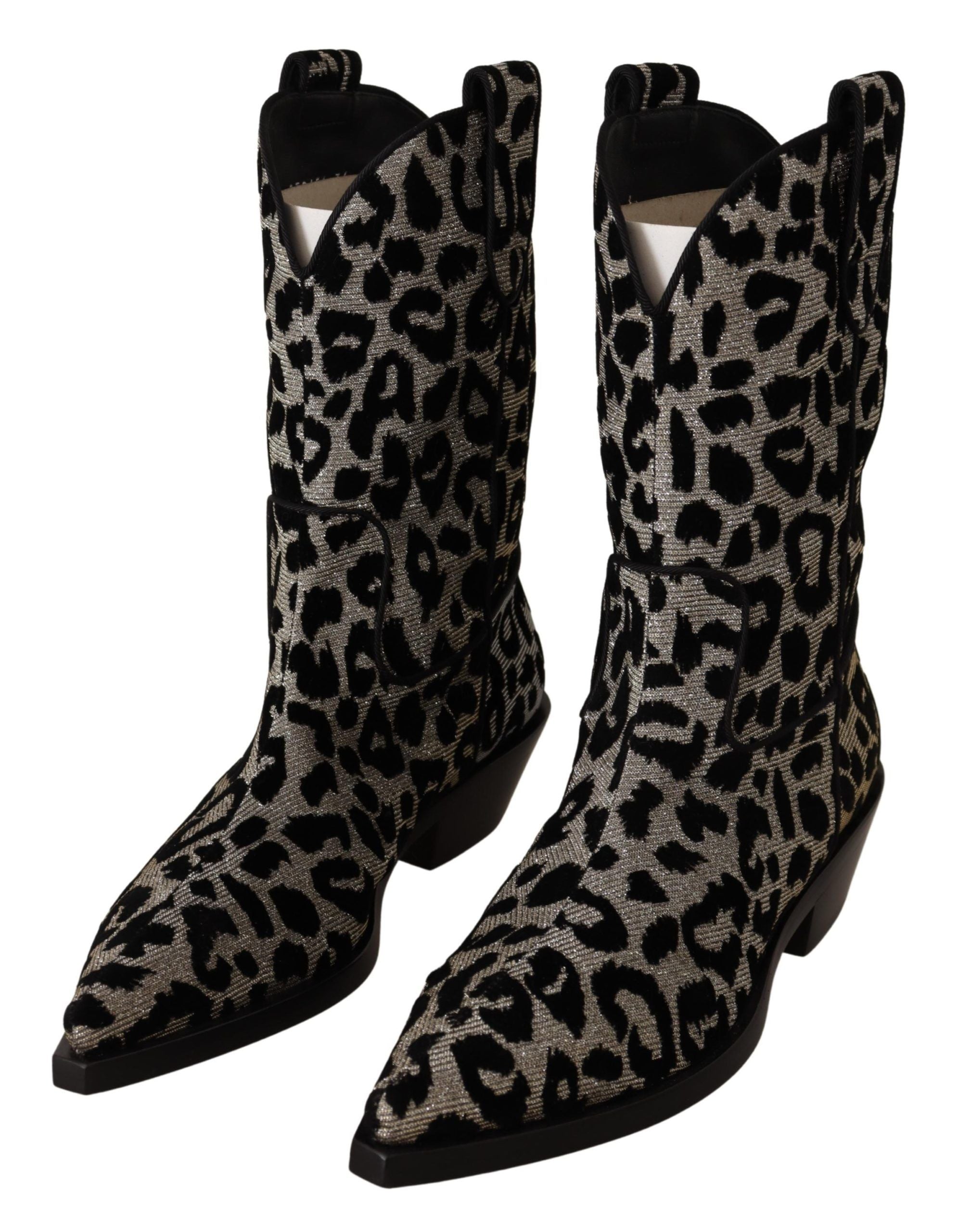 Grå Svarta Leopard Cowboy Stövlar Skor
