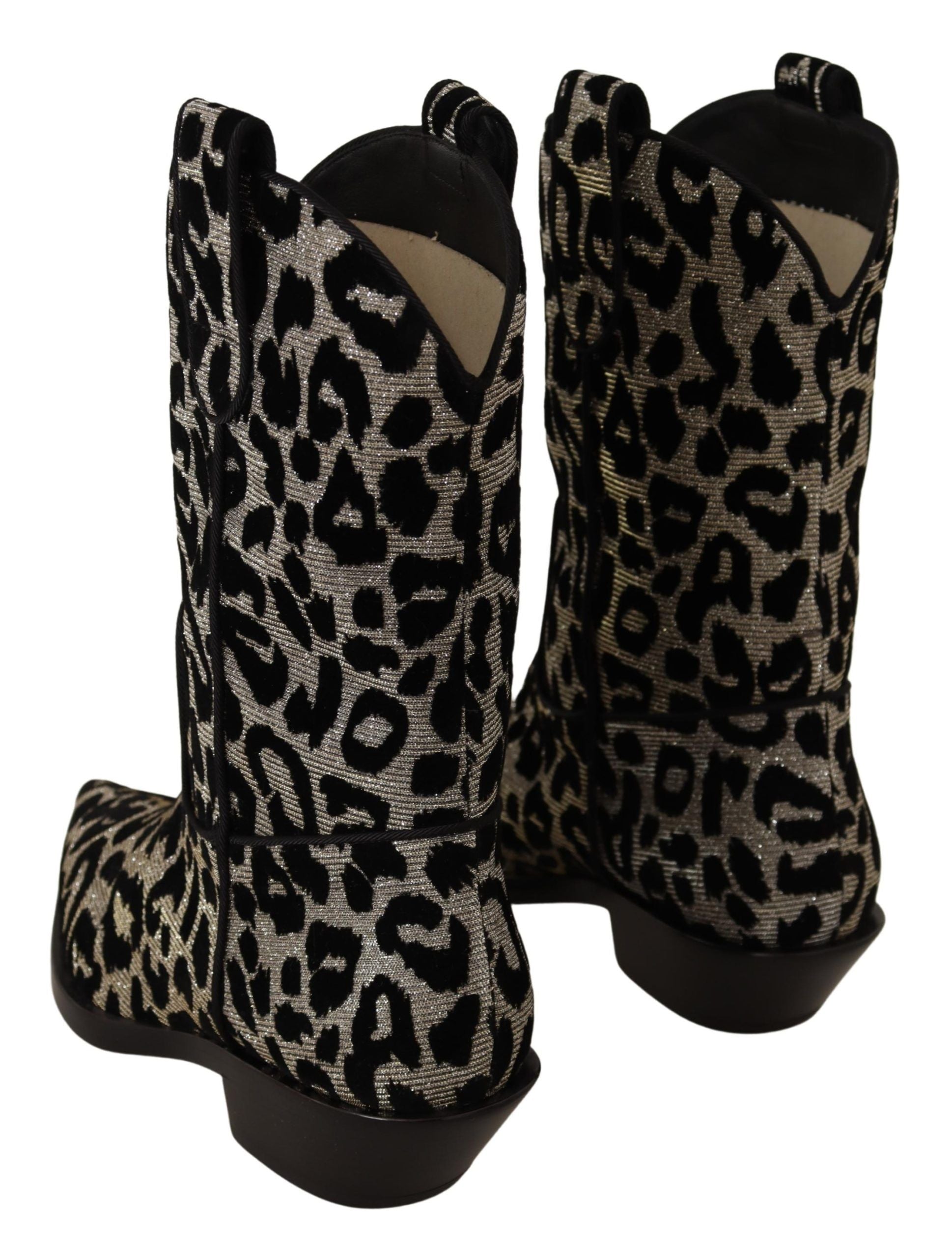 Grå Svarta Leopard Cowboy Stövlar Skor