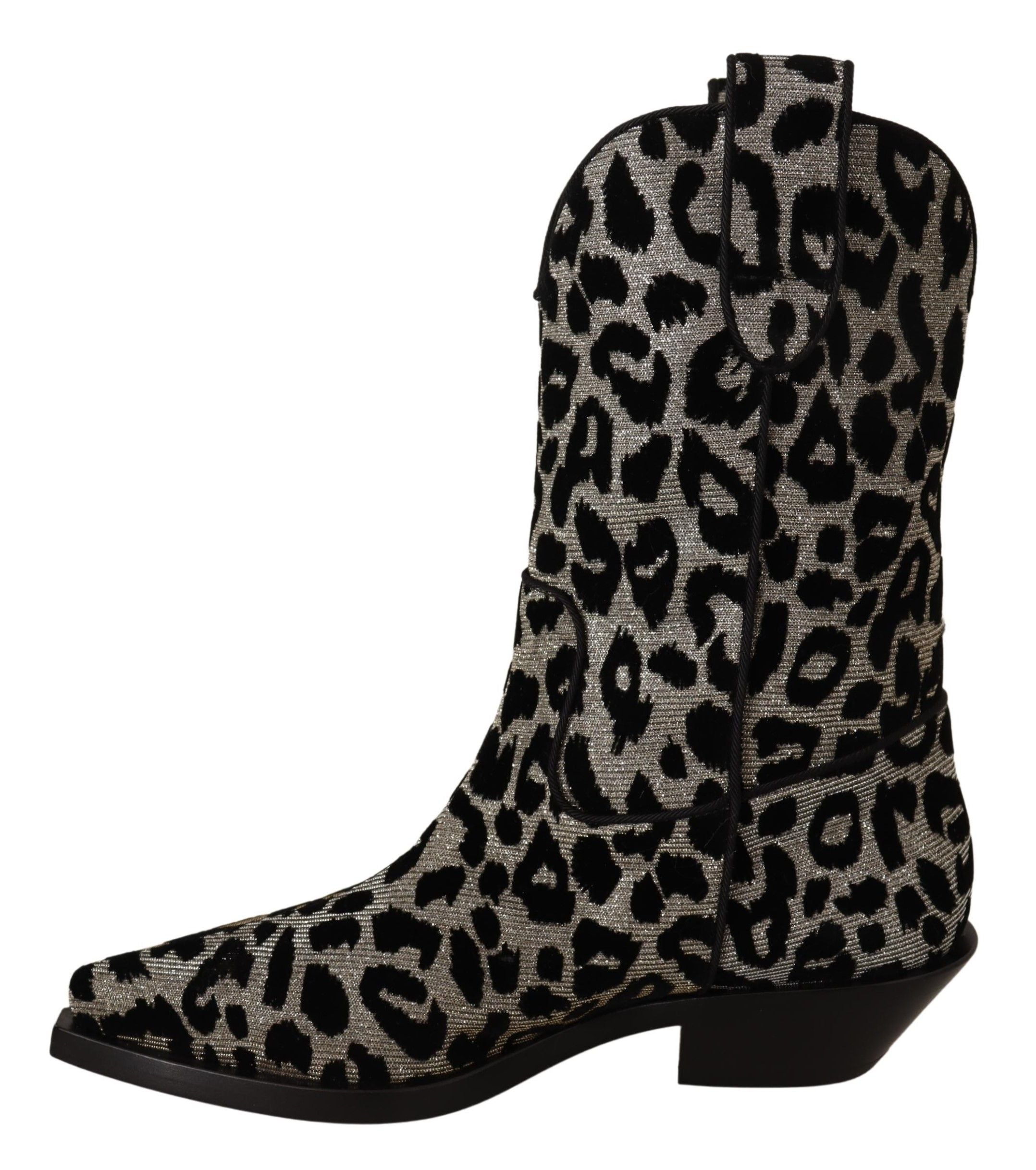 Grå Svarta Leopard Cowboy Stövlar Skor