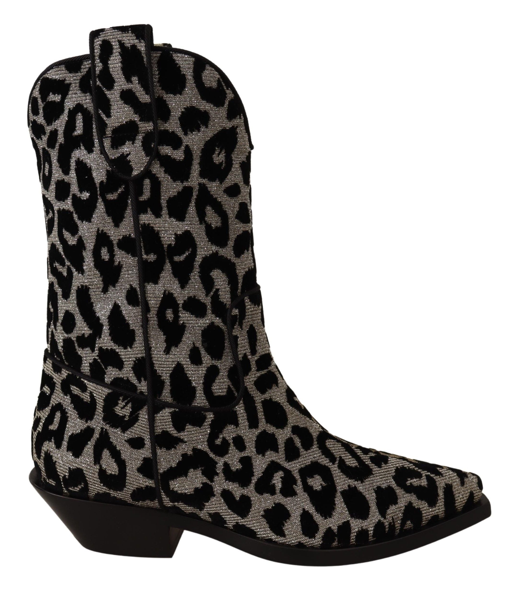 Grå Svarta Leopard Cowboy Stövlar Skor