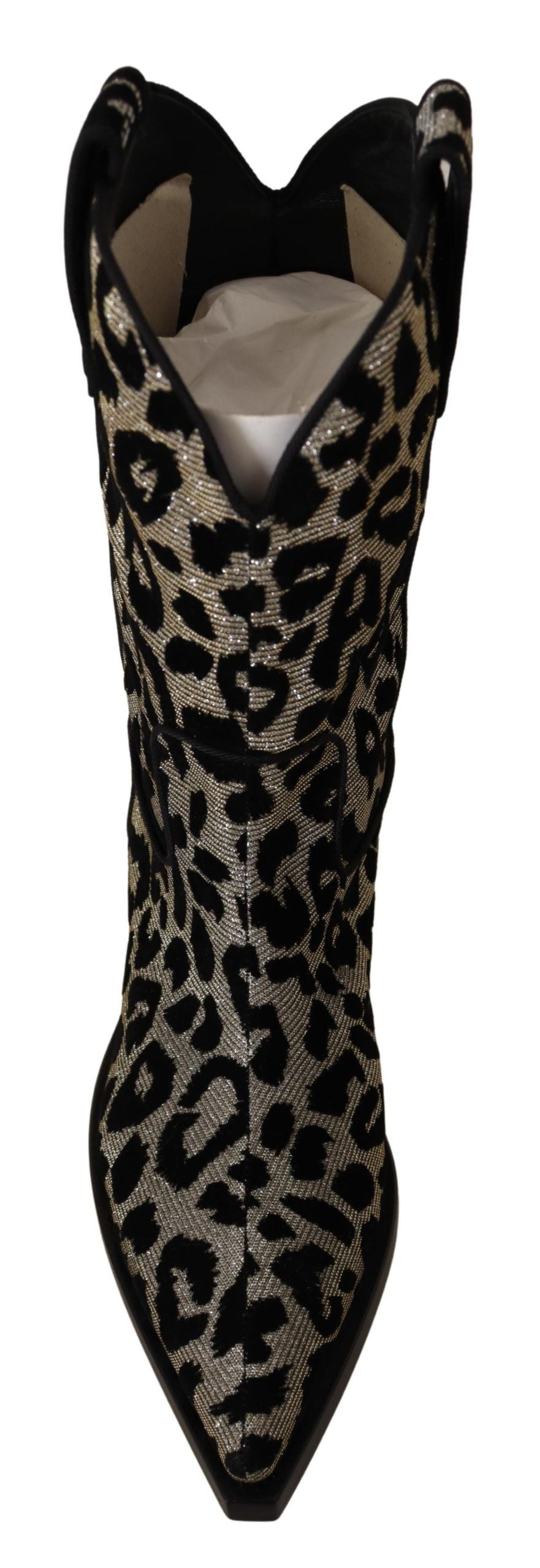 Grå Svarta Leopard Cowboy Stövlar Skor