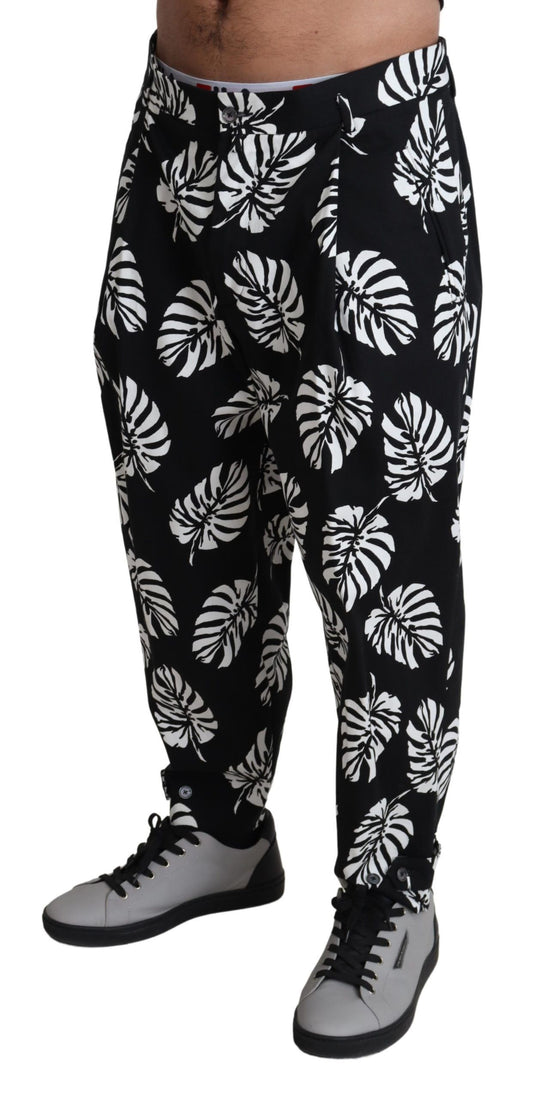 Dolce &amp; Gabbana Svarta Leaf Bomullsstretchbyxor Byxor