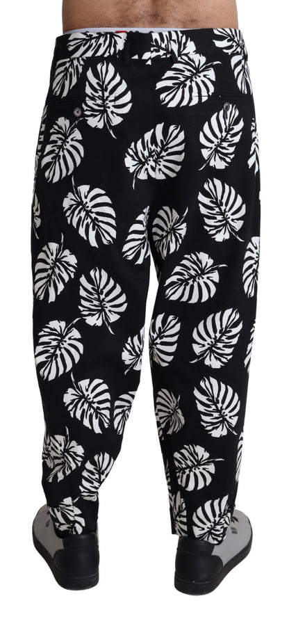 Dolce &amp; Gabbana Svarta Leaf Bomullsstretchbyxor Byxor