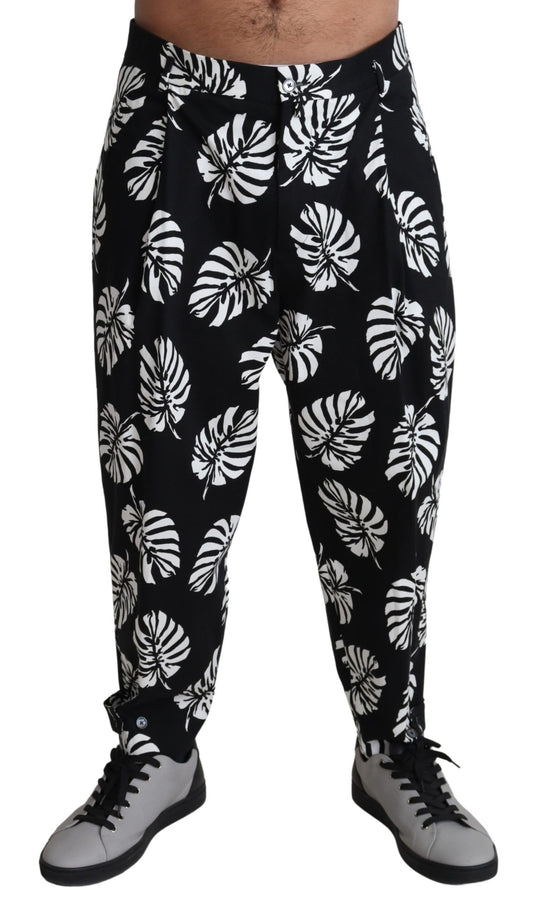 Dolce &amp; Gabbana Svarta Leaf Bomullsstretchbyxor Byxor