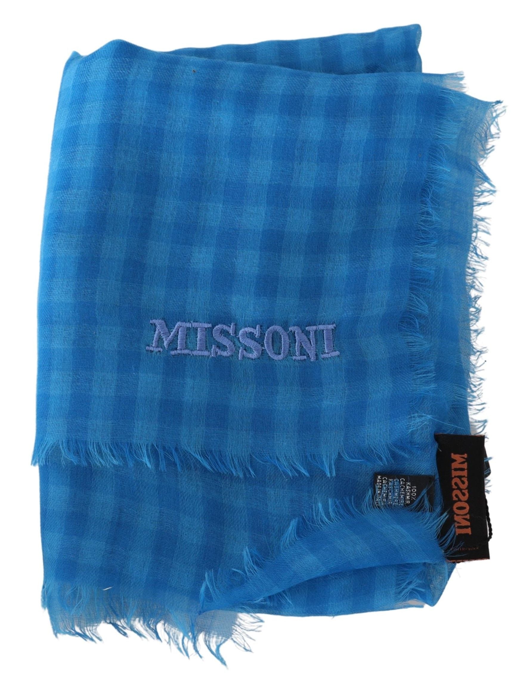 Missoni Blårutig Kashmir Unisex Omlotthalsduk med Fransar