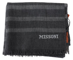 Missoni grå randig ull unisex halsduk med fransar
