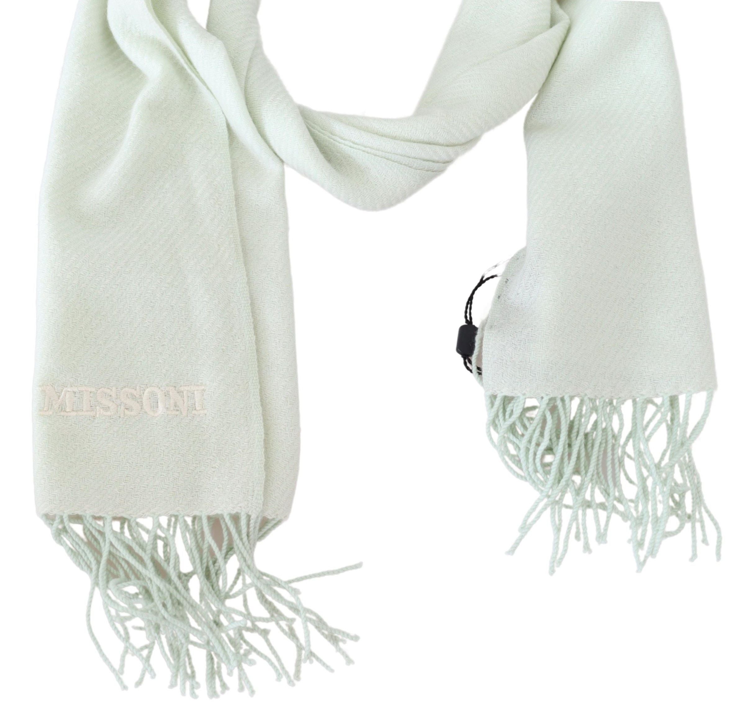 Missoni Light Green Pattern Cashmere Unisex Wrap Fringes Scarf