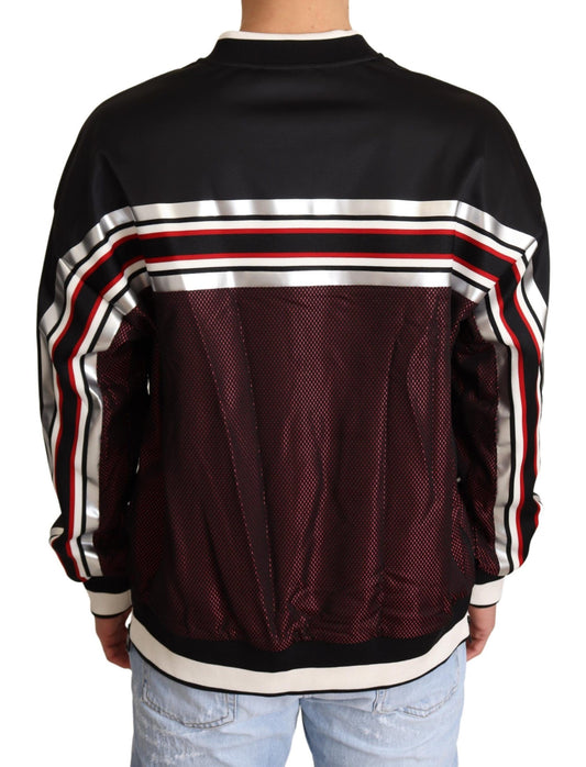 Dolce &amp; Gabbana Svart Rød Mesh Sport Pullover Genser med rund hals