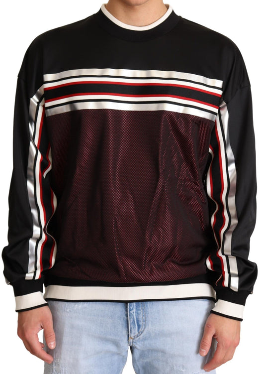 Dolce &amp; Gabbana Svart Rød Mesh Sport Pullover Genser med rund hals