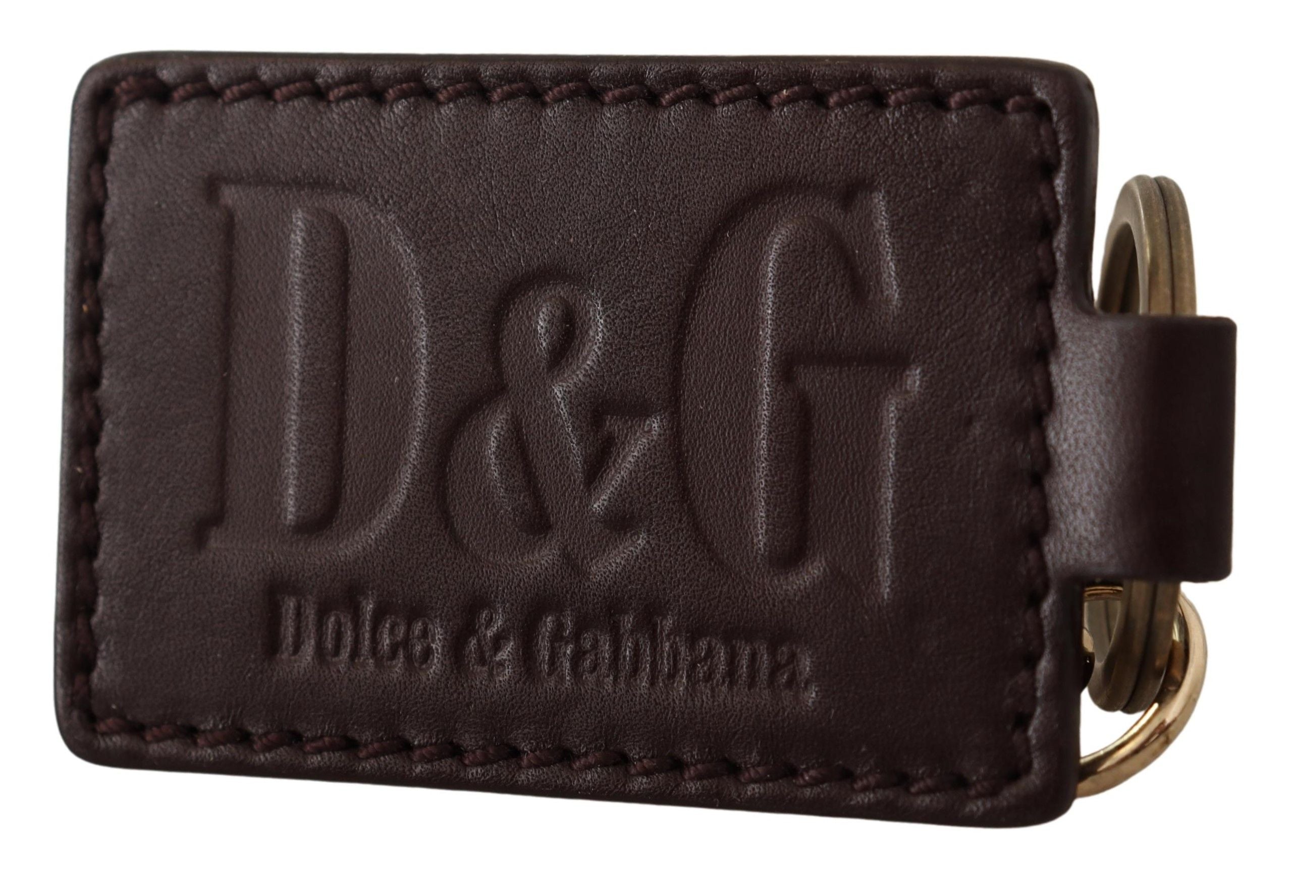 Dolce &amp; Gabbana Nyckelring i brunt läder med logotyp och metallring med krok